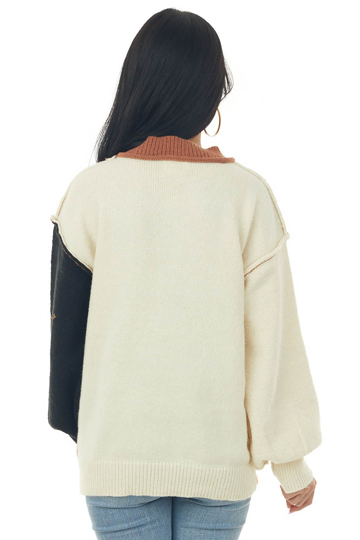 Rust Colorblock Mock Neck Knit Sweater