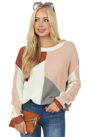 Rust Colorblock Oversized Knit Sweater