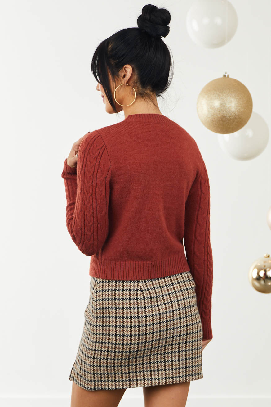 Rust Fitted Cable Knit Sweater