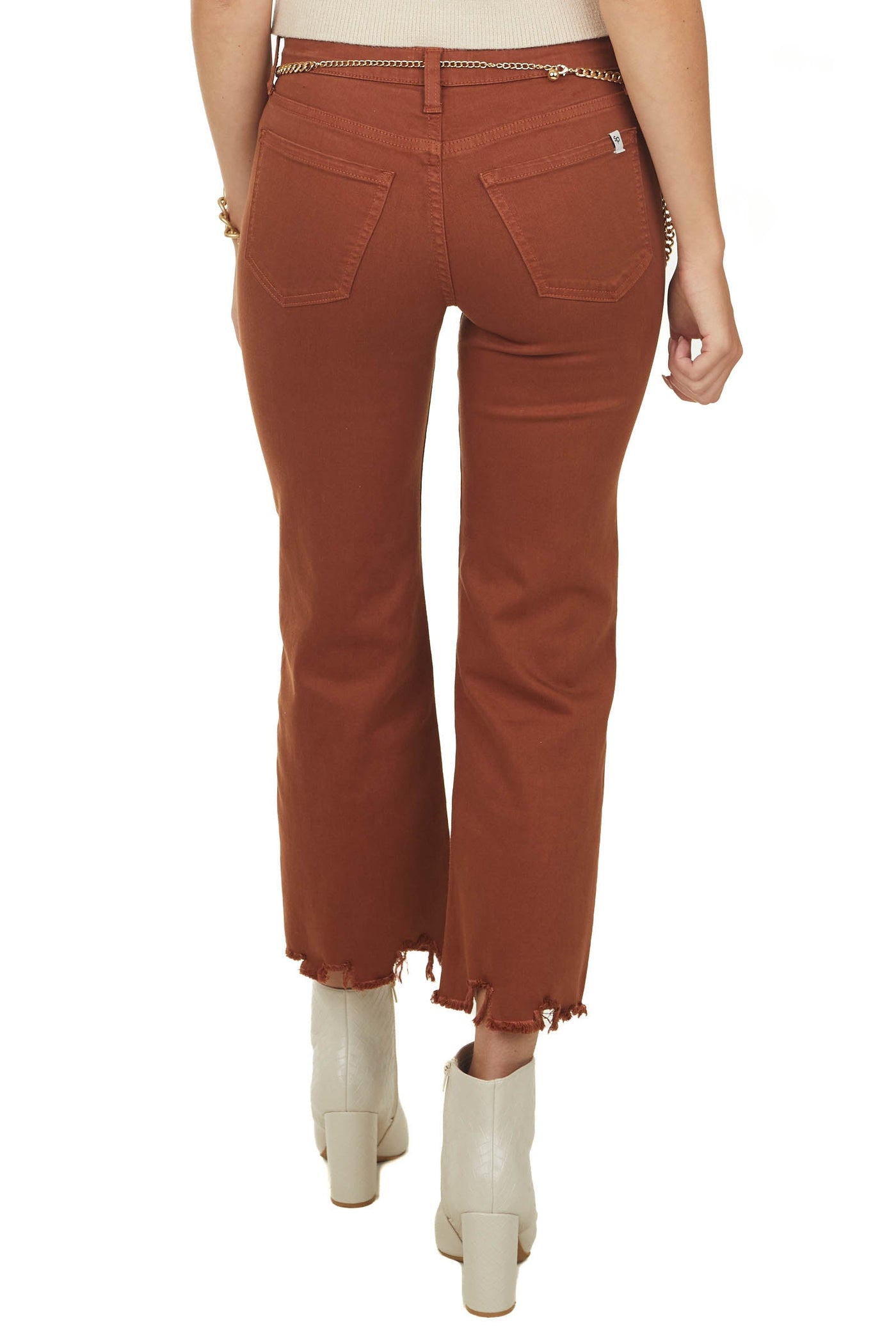 Rust Mid Rise Cropped Straight Leg Jeans