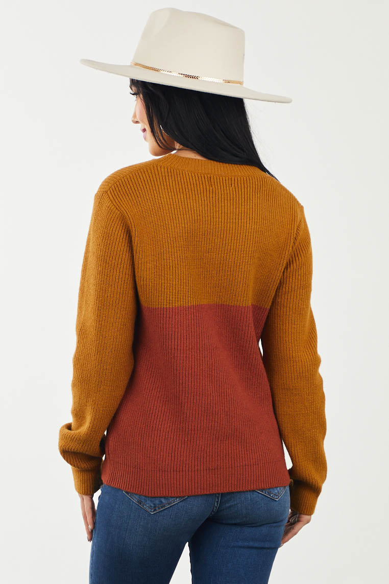 Rust and Caramel Colorblock Front Cut Out Sweater