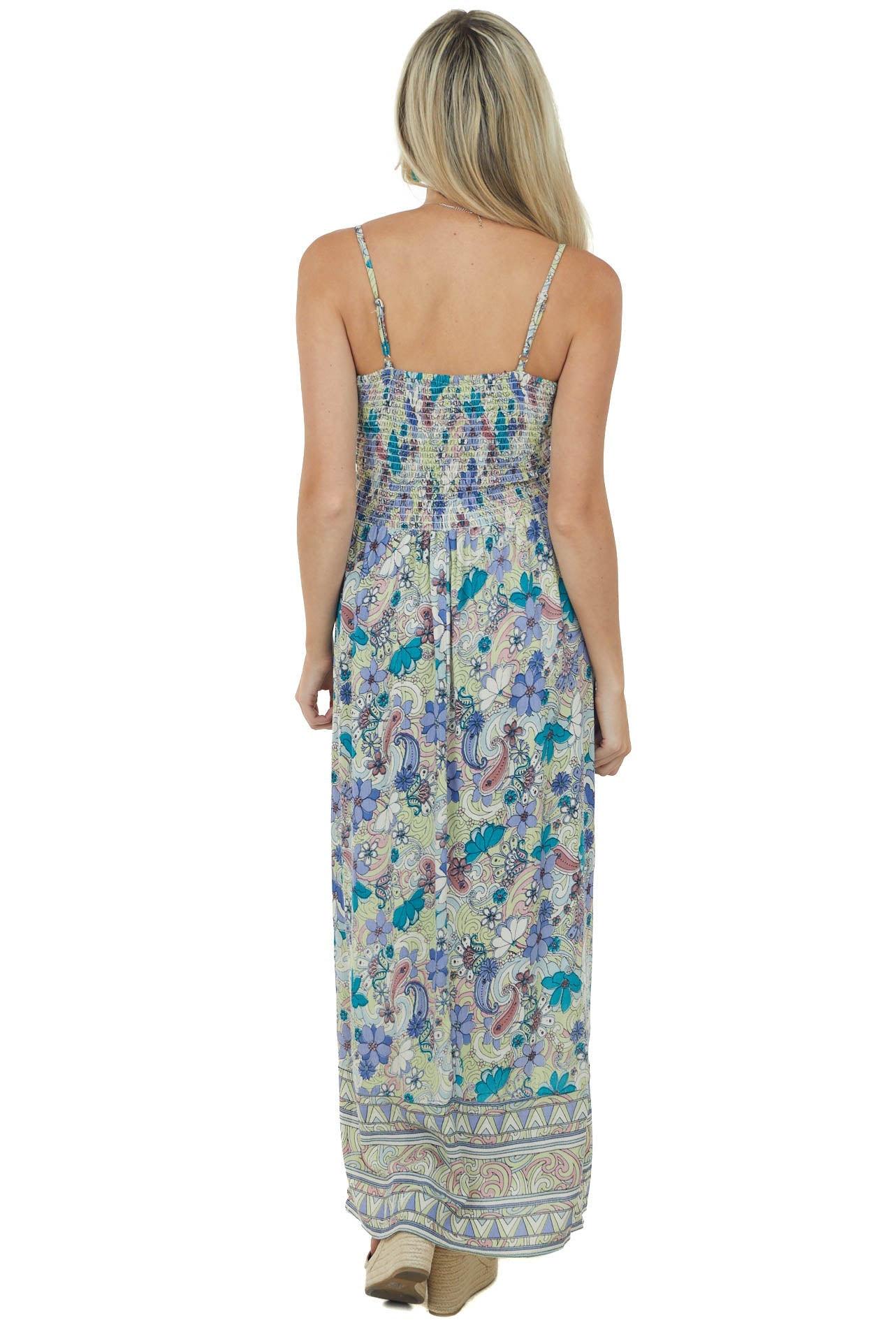 Sage Abstract Floral Print Sleeveless Maxi Dress