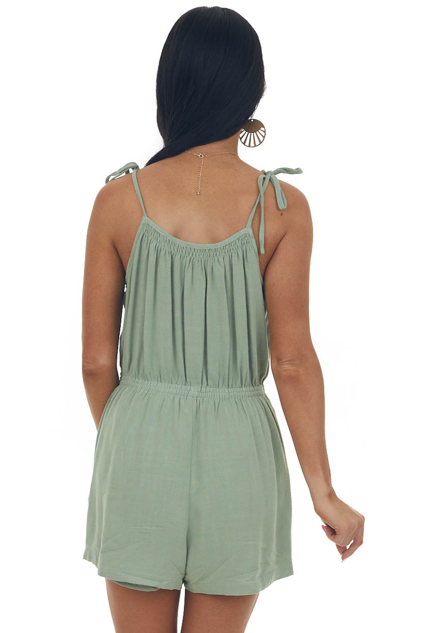 Sage Elastic Waist Linen Cami Romper