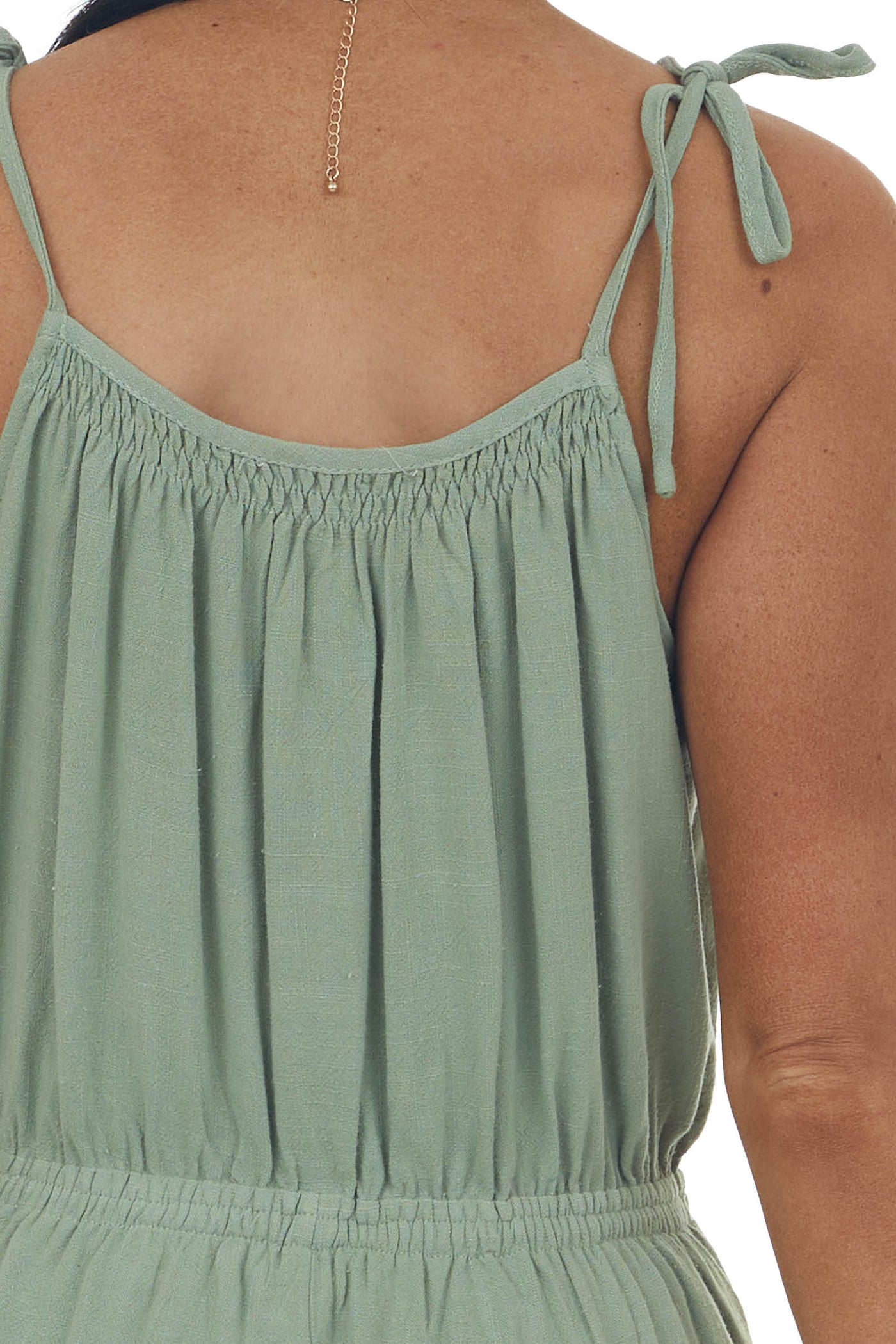Sage Elastic Waist Linen Cami Romper
