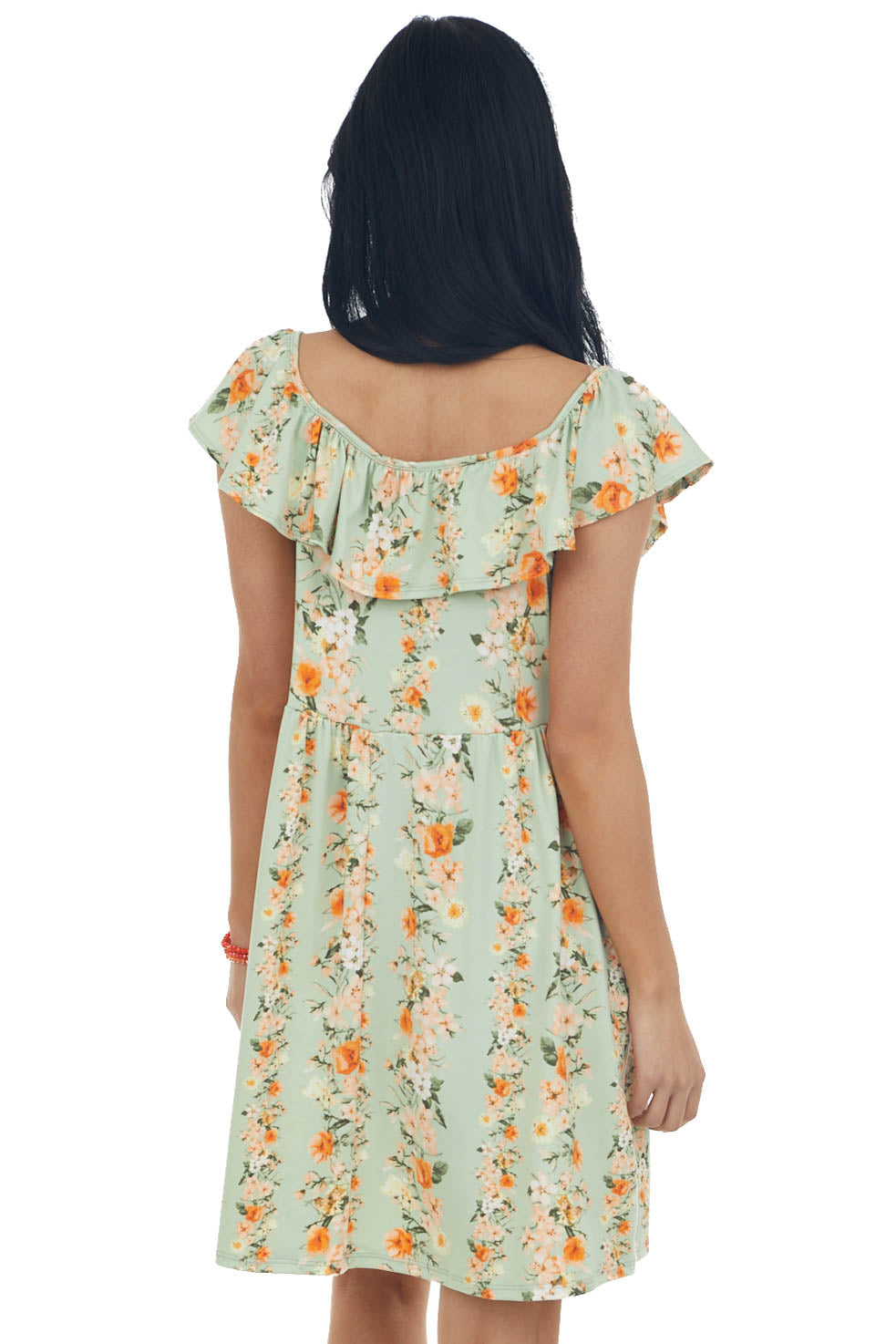 Sage Floral Ruffle Overlay Babydoll Dress