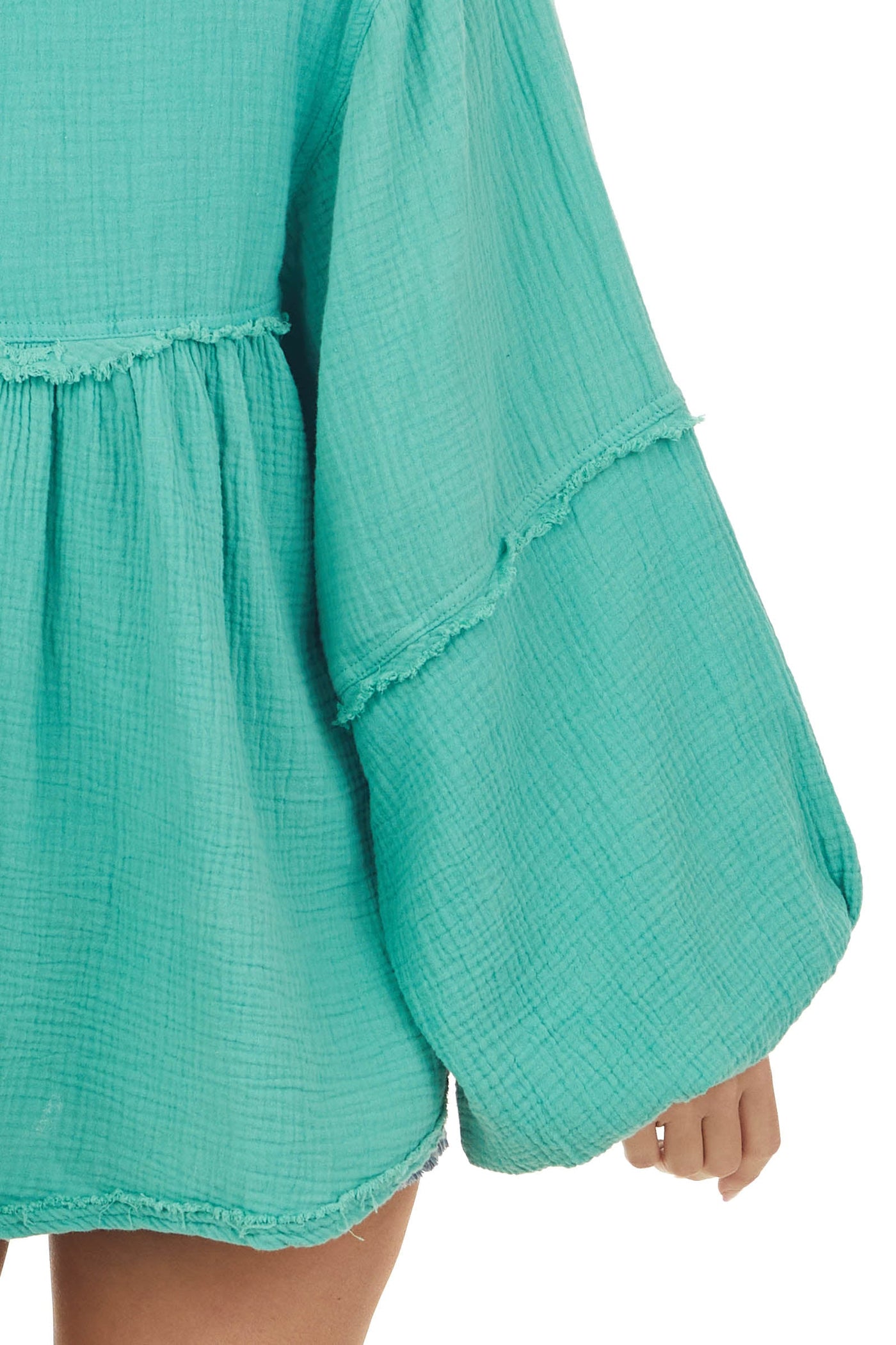 Sage Long Bubble Sleeve Babydoll Blouse