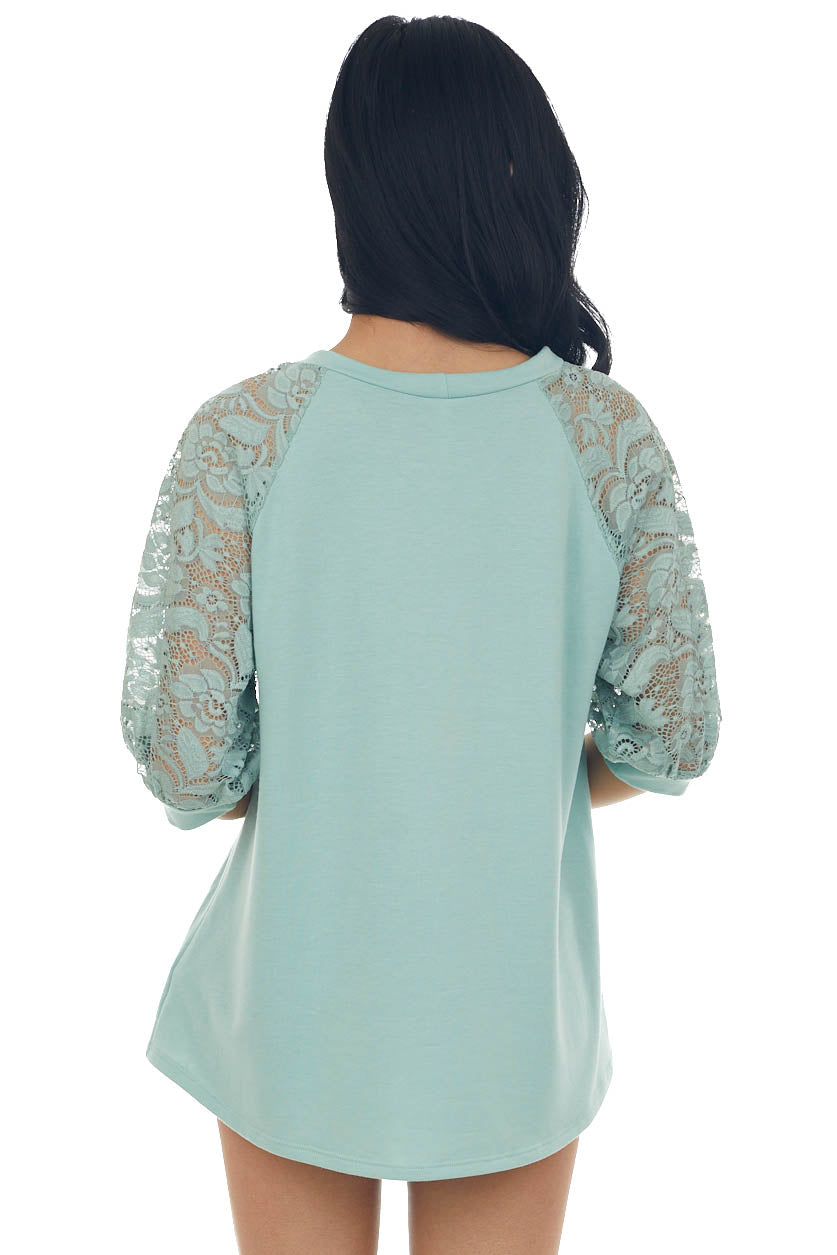 Sage Raglan Floral Lace 3-4 Sleeve Top