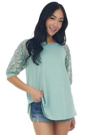 Sage Raglan Floral Lace 3-4 Sleeve Top