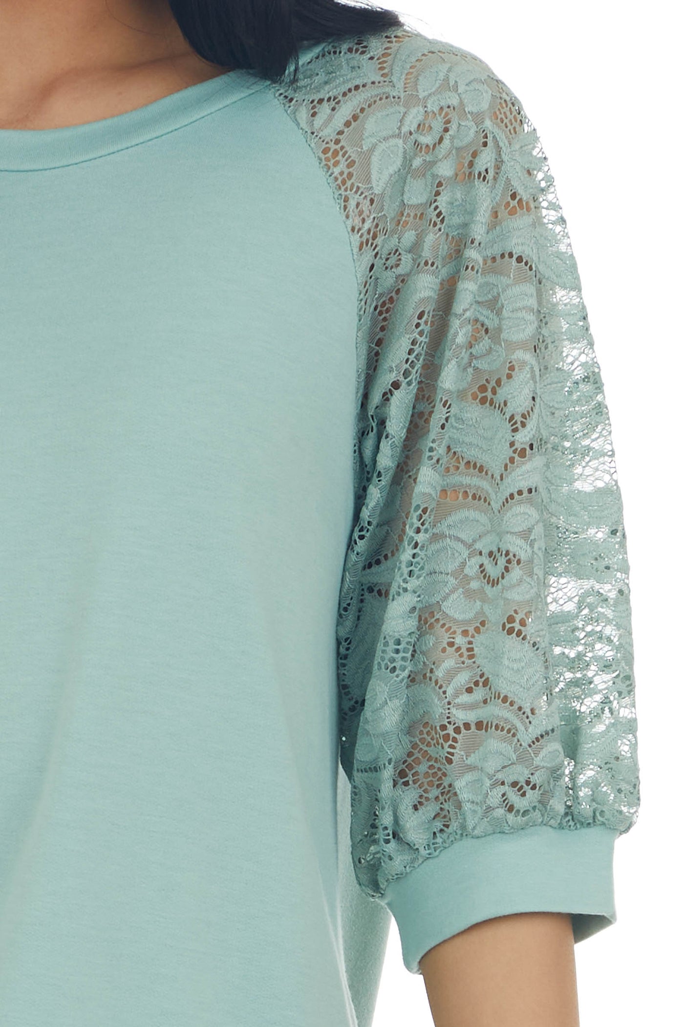 Sage Raglan Floral Lace 3-4 Sleeve Top