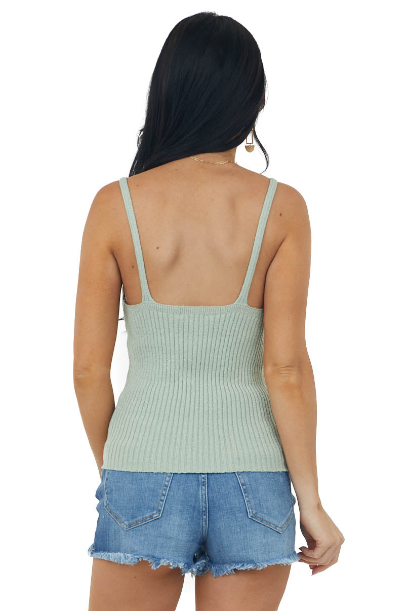 Sage Ring Strap V Neck Ribbed Knit Tank Top