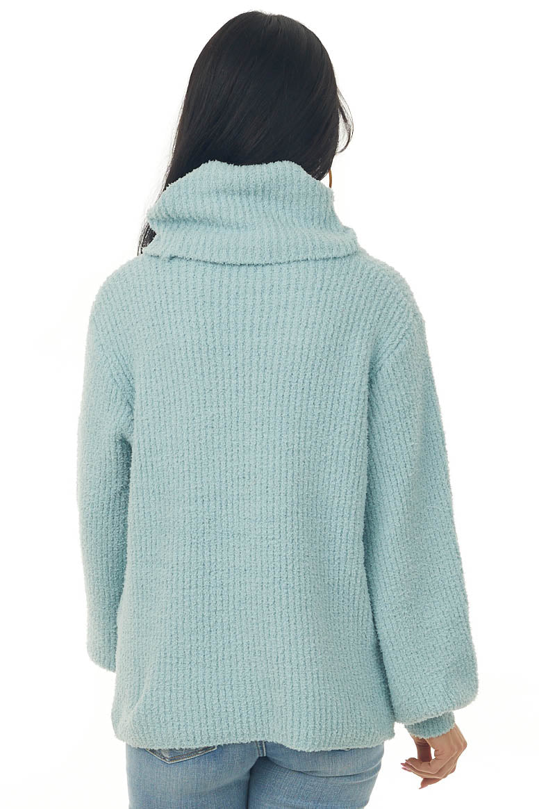 Sage Turtleneck Bishop Sleeve Chenille Sweater