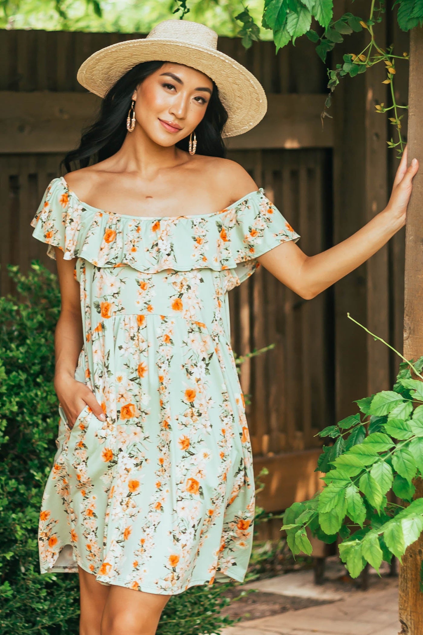 Sage Floral Ruffle Overlay Babydoll Dress