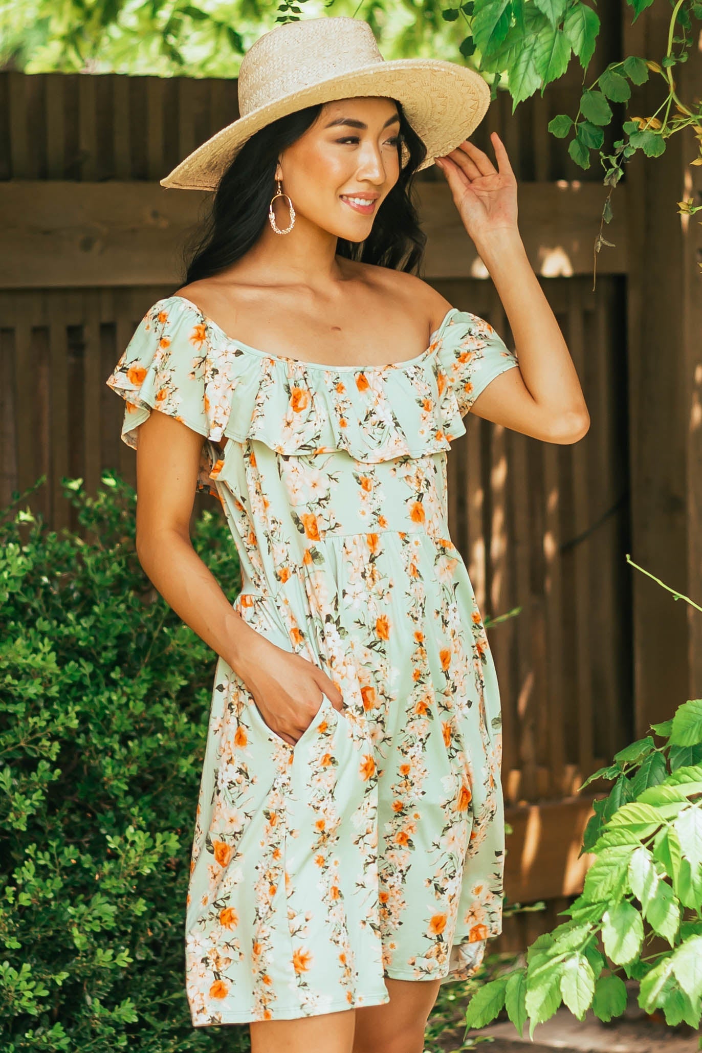 Sage Floral Ruffle Overlay Babydoll Dress