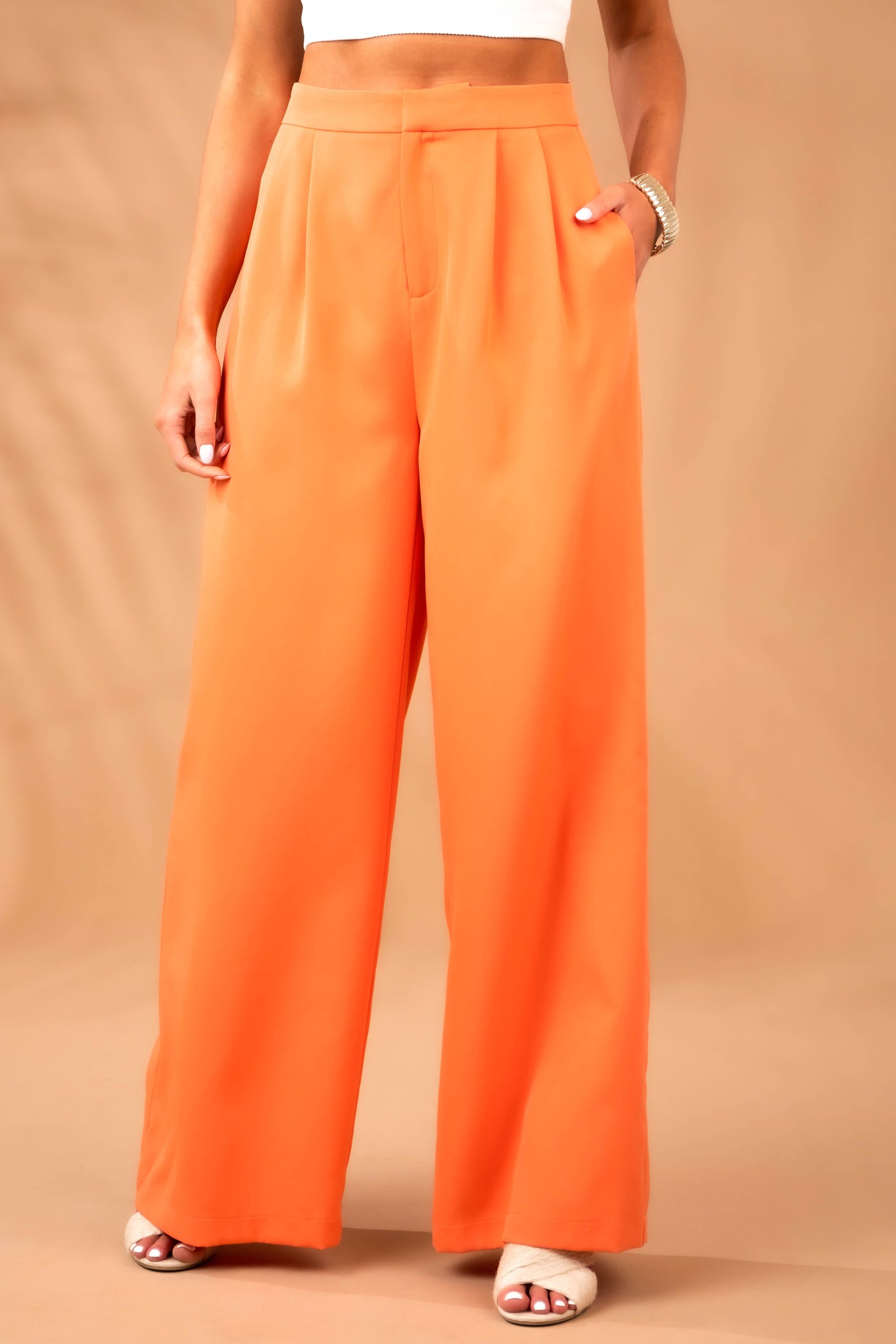 Salmon High Waisted Wide Leg Woven Pants