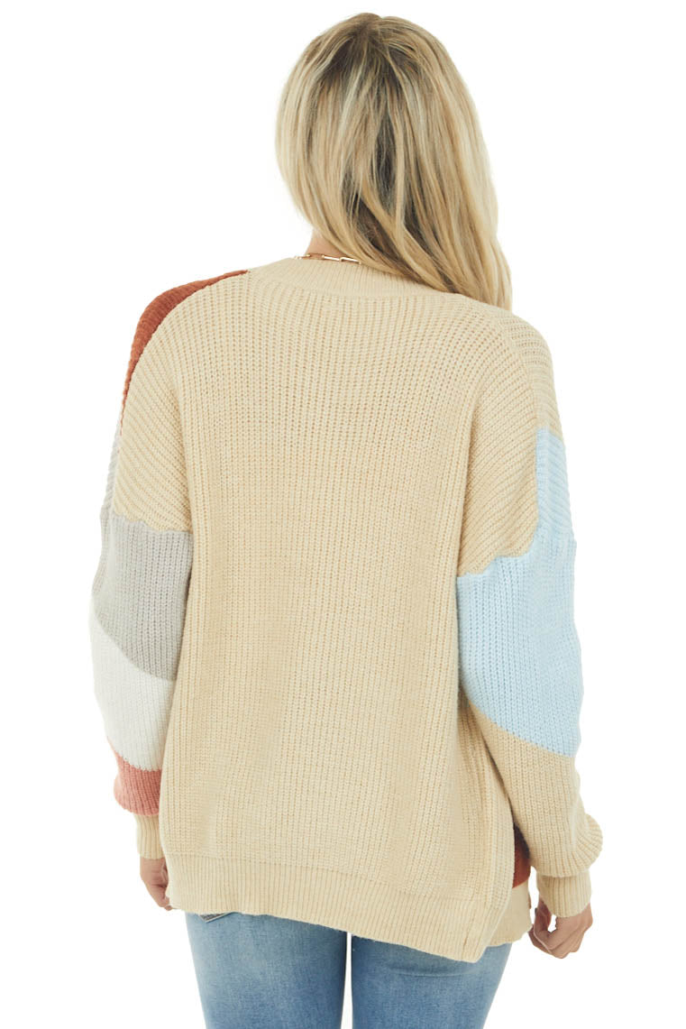 Sand Asymmetrical Colorblock Button Cardigan