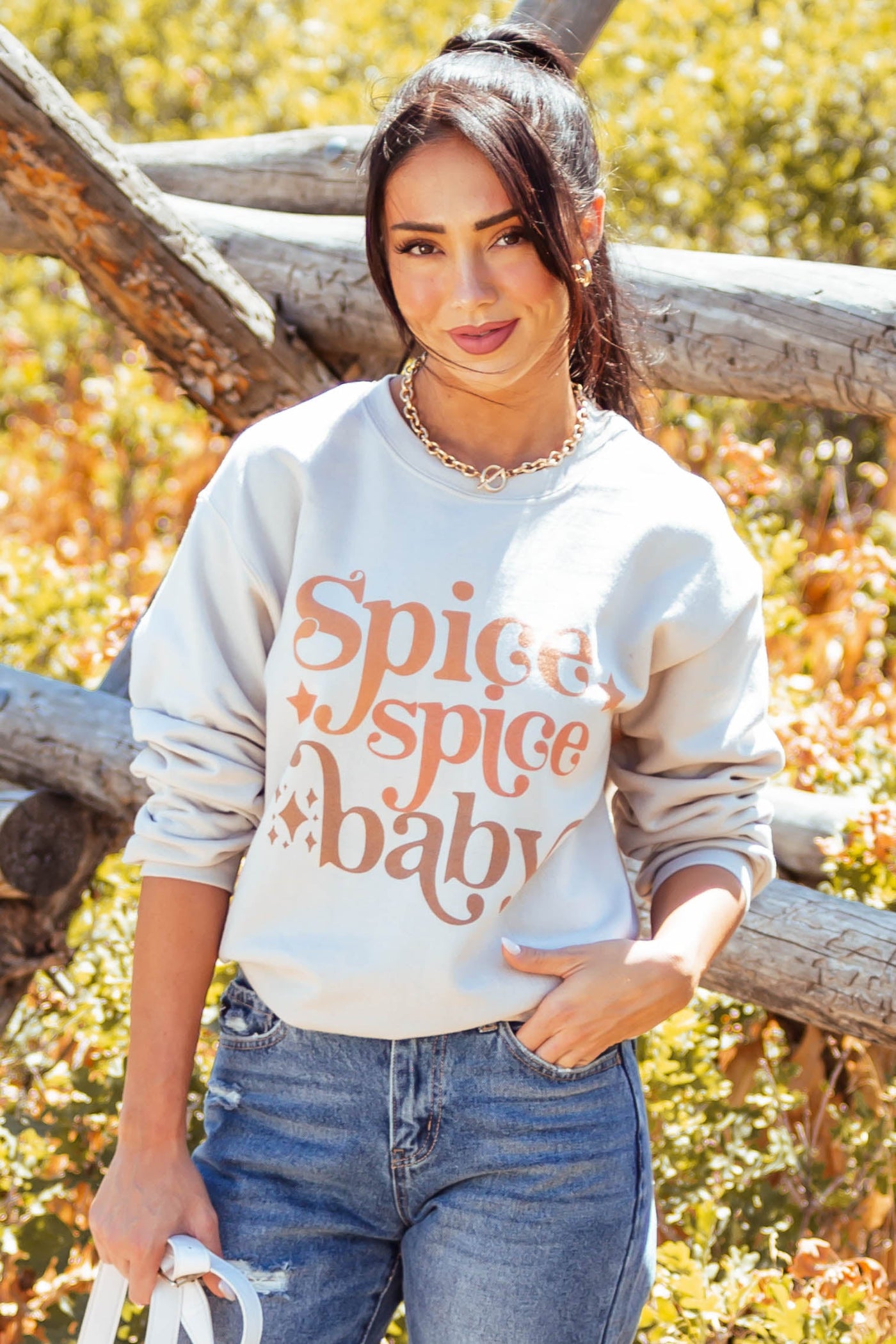 Sand 'Spice Spice Baby' Graphic Sweatshirt