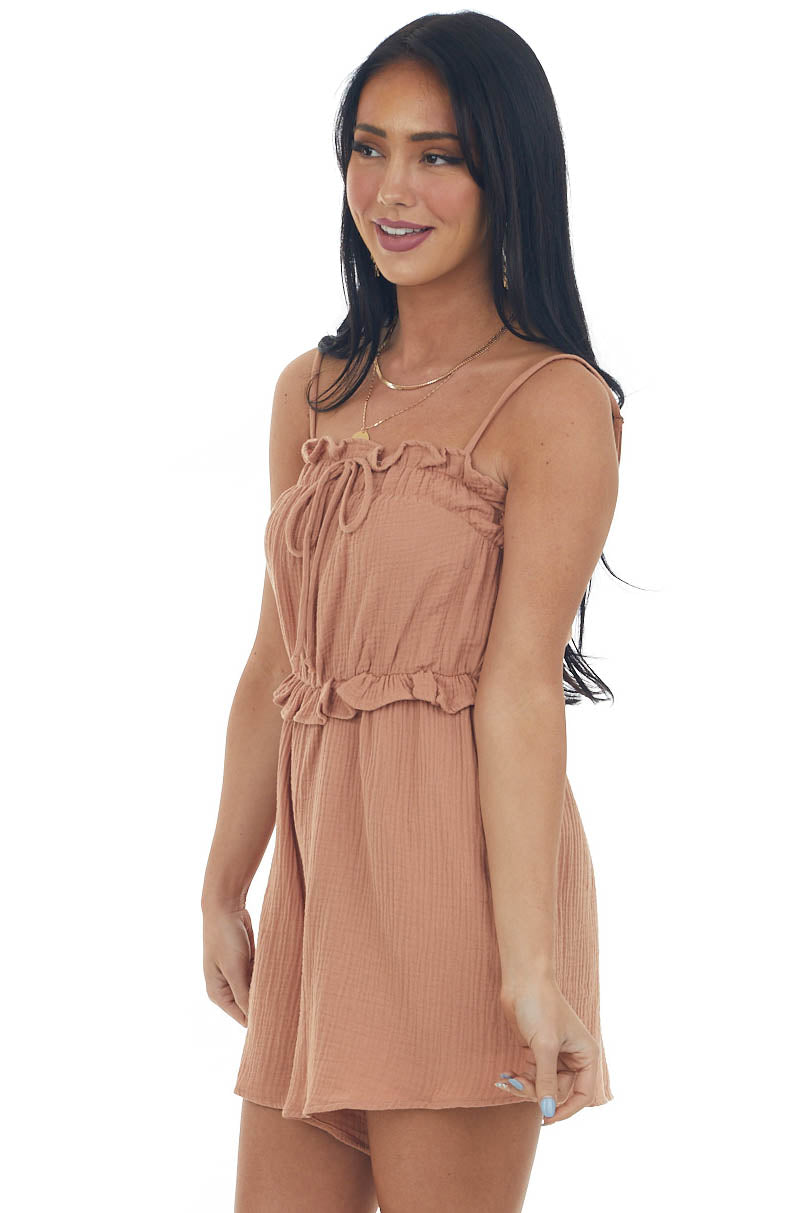 Sandstone Sleeveless Gauze Woven Frill Romper