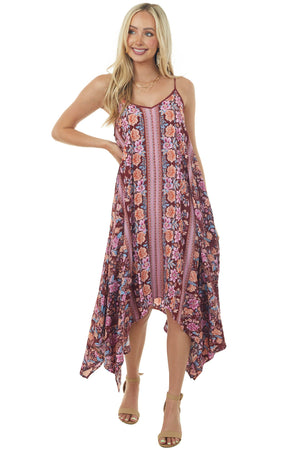 Sangria Floral and Abstract Sleeveless Dress