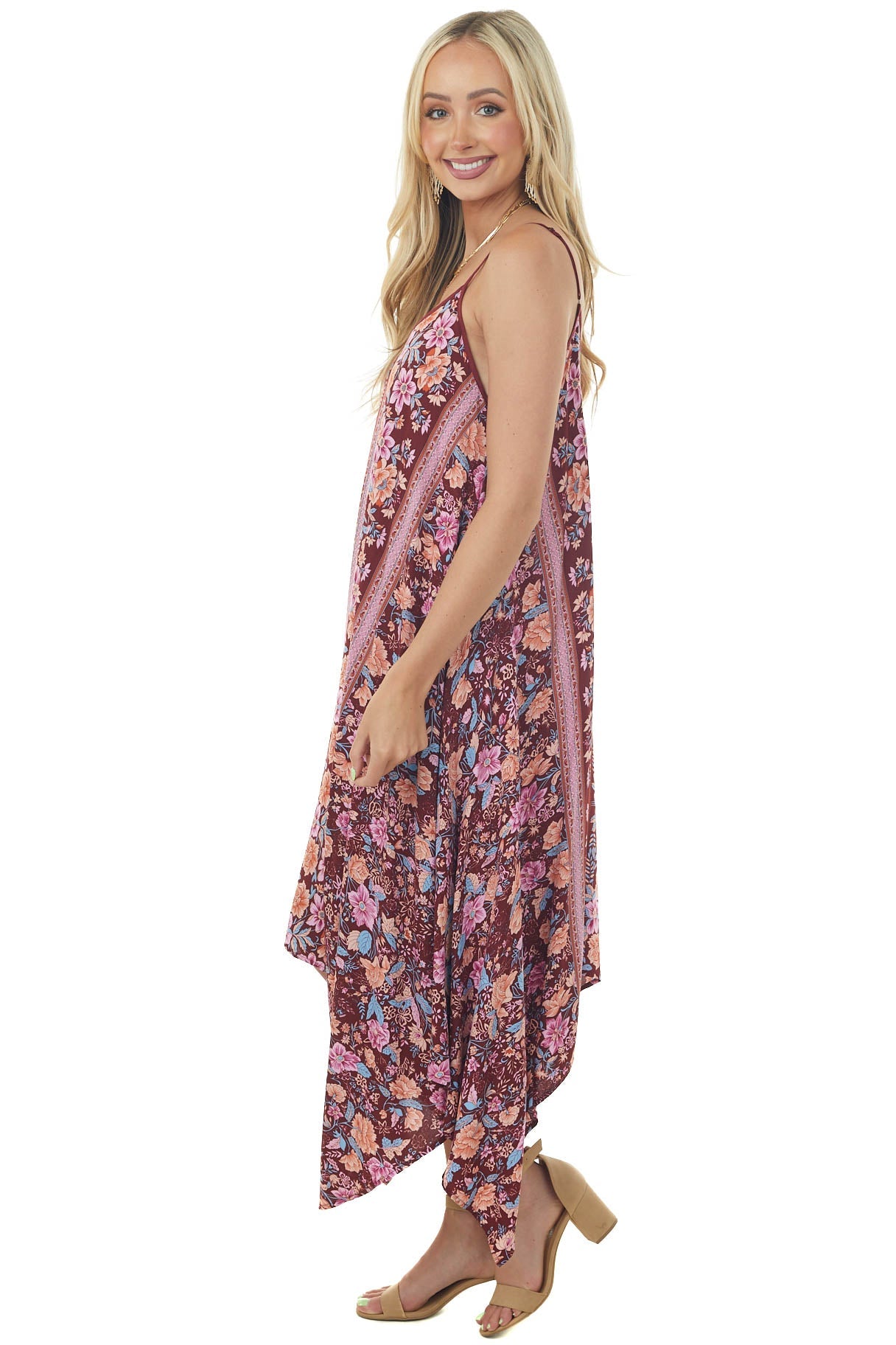 Sangria Floral and Abstract Sleeveless Dress