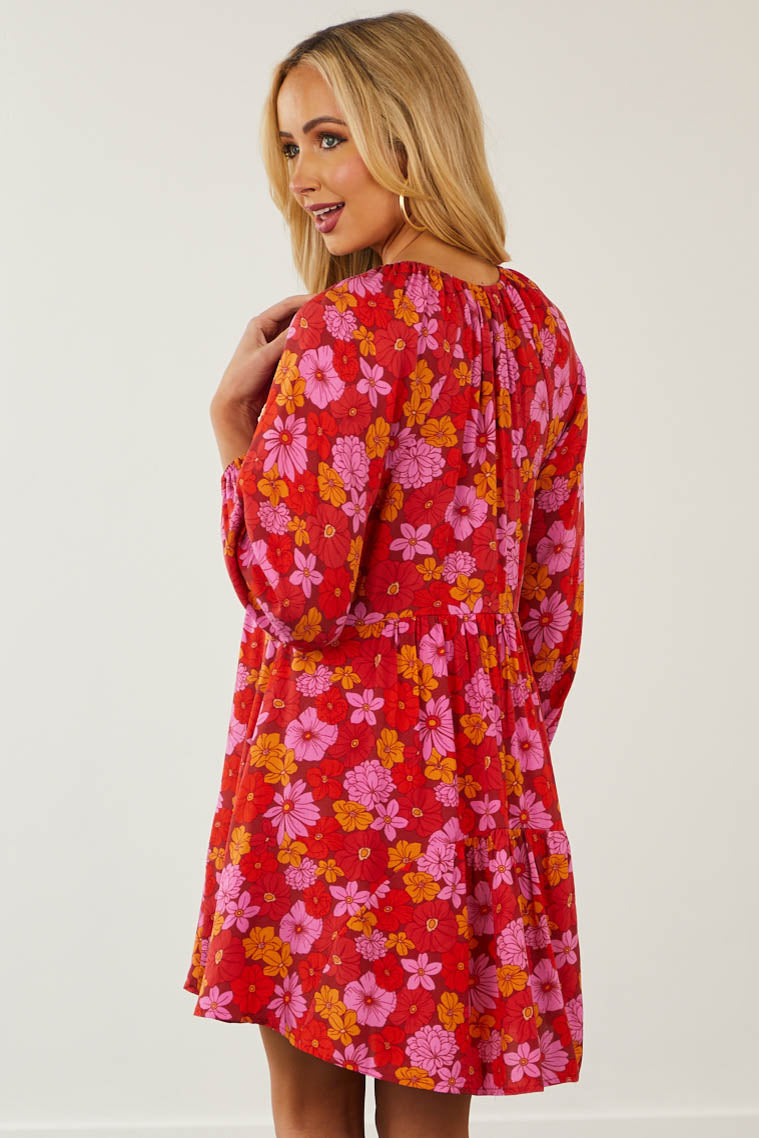 Sangria Multi Floral Empire Waist Mini Dress
