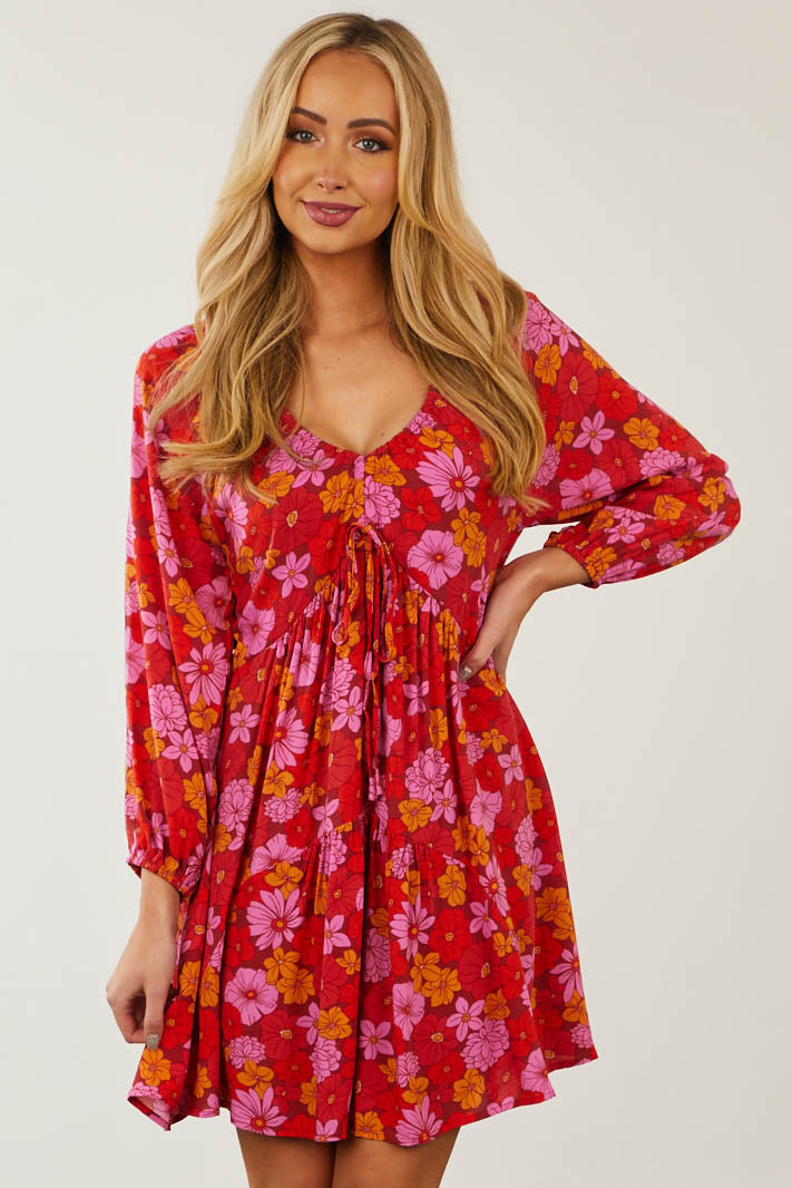 Sangria Multi Floral Empire Waist Mini Dress