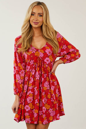 Sangria Multi Floral Empire Waist Mini Dress