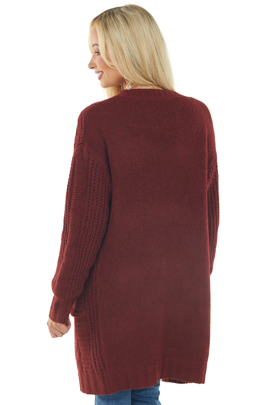 Sangria Open Front Twisted Knit Cardigan