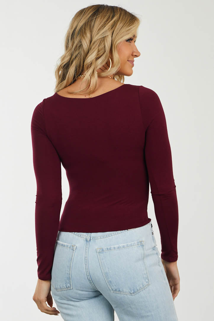Sangria Scoop Neck Long Sleeve Fitted Knit Top