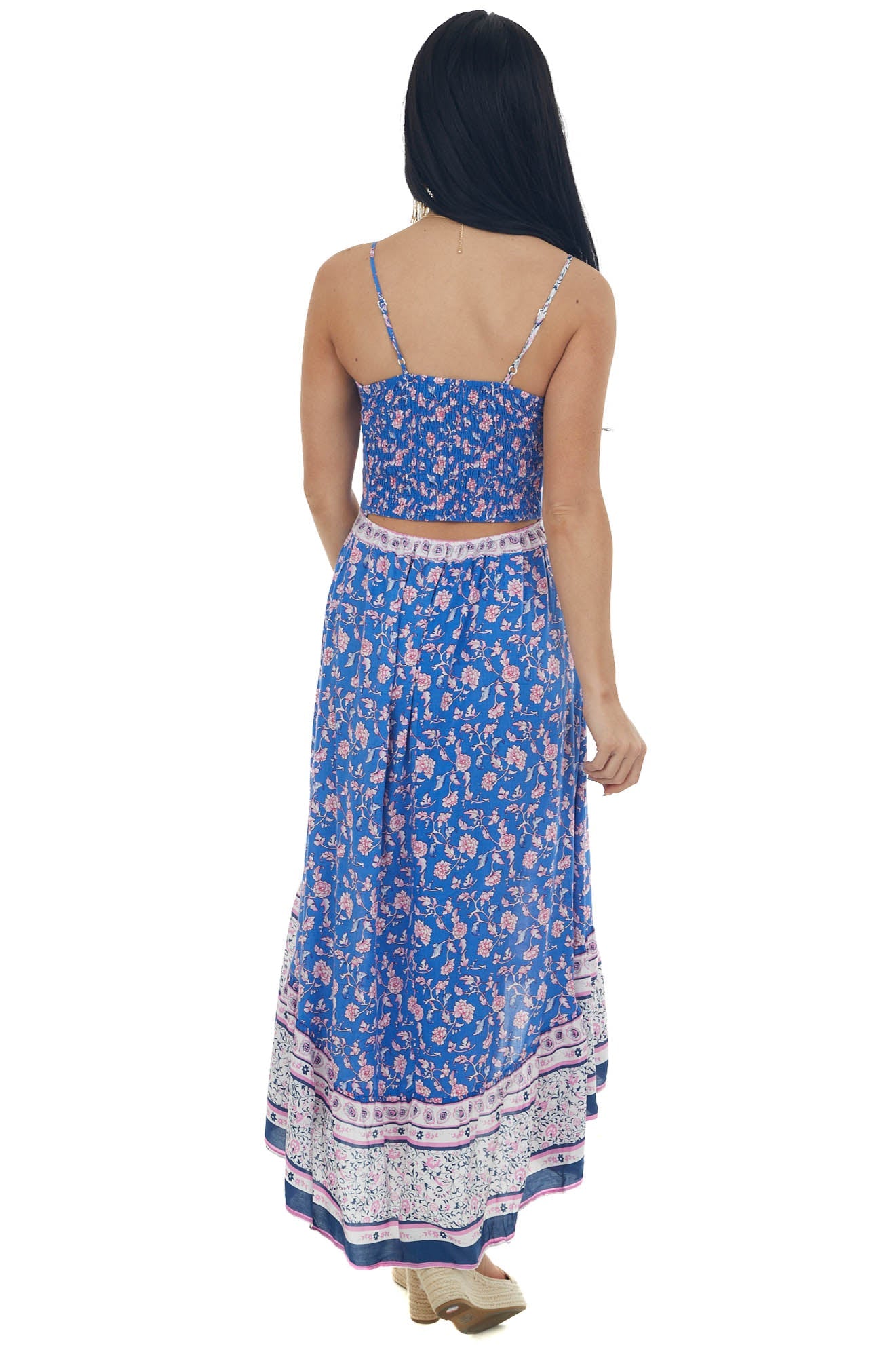 Sapphire Floral Print Sleeveless High Low Dress