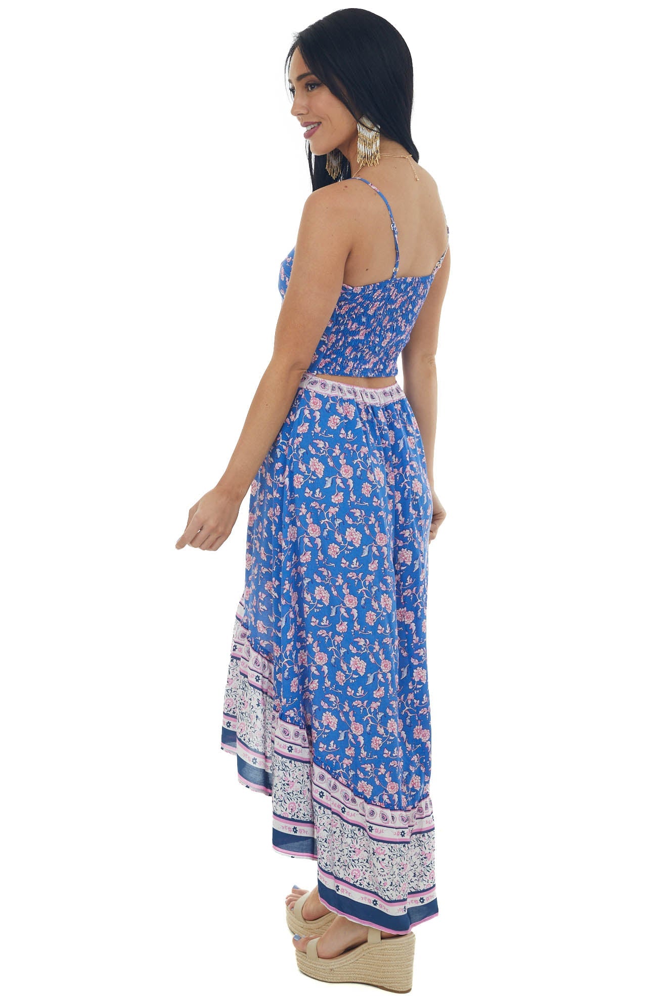 Sapphire Floral Print Sleeveless High Low Dress