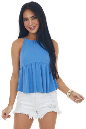 Sapphire Halter Neck Back Cut Out Babydoll Knit Tank