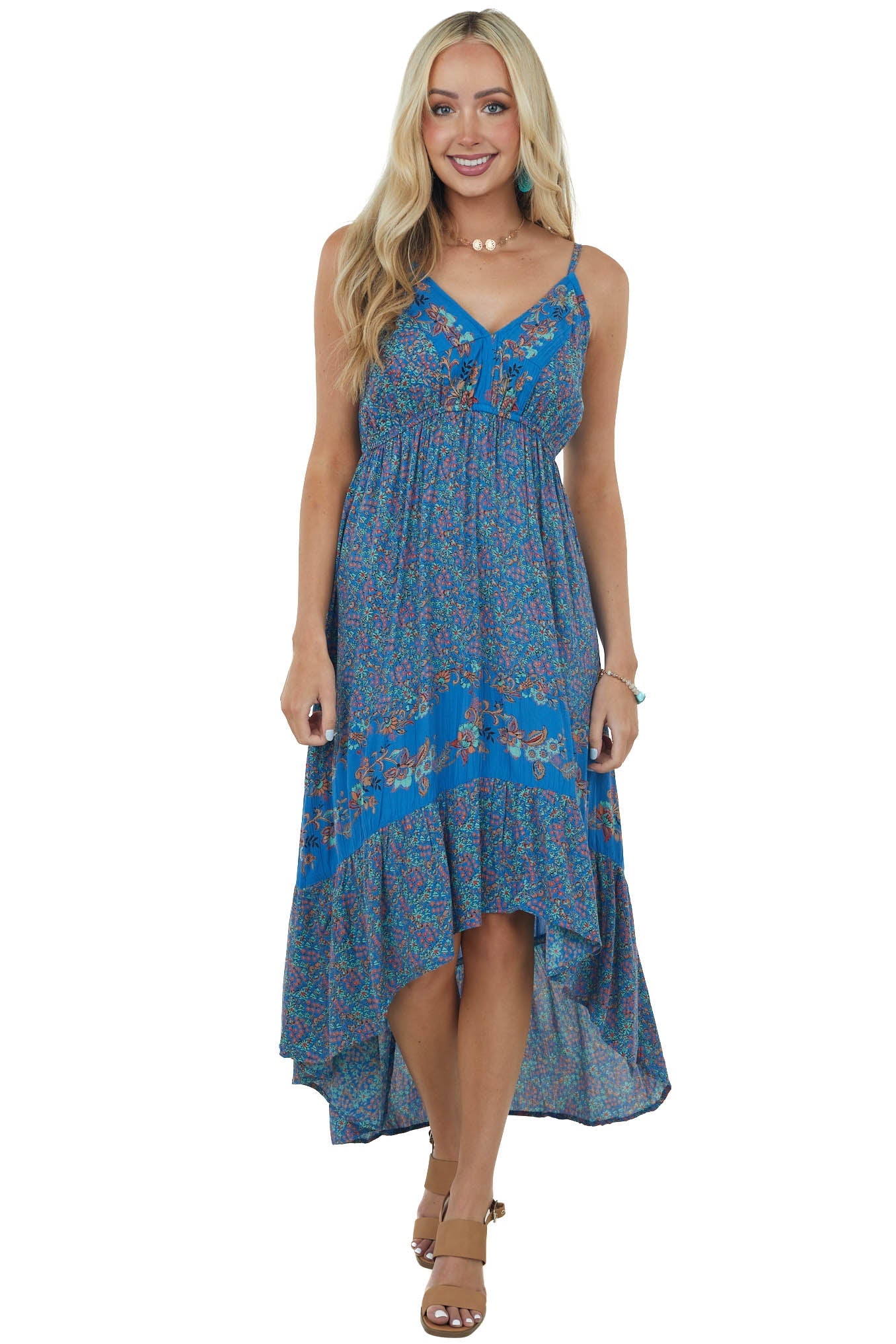 Sapphire High Low Floral Sleeveless Maxi Dress