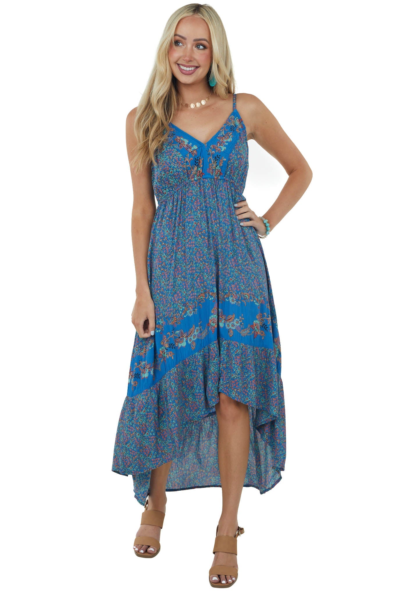 Sapphire High Low Floral Sleeveless Maxi Dress