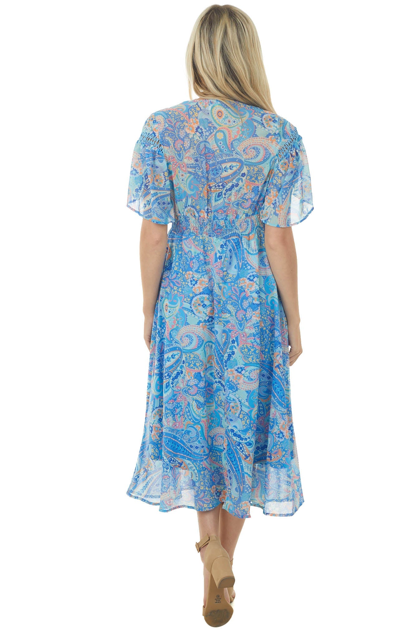 Sapphire Multi Printed Smocked Waist Midi Dress