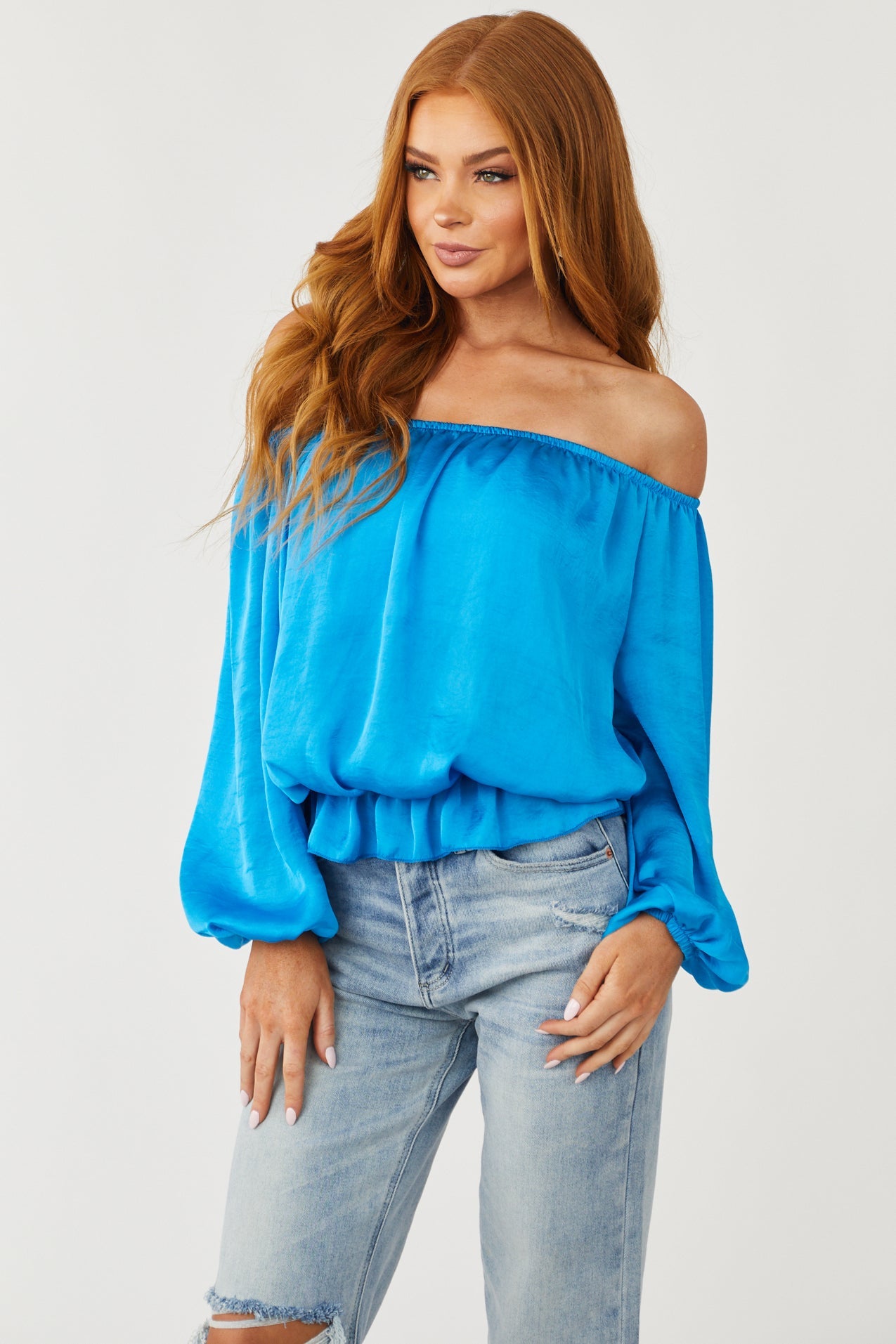 Sapphire Off Shoulder Bubble Sleeve Top