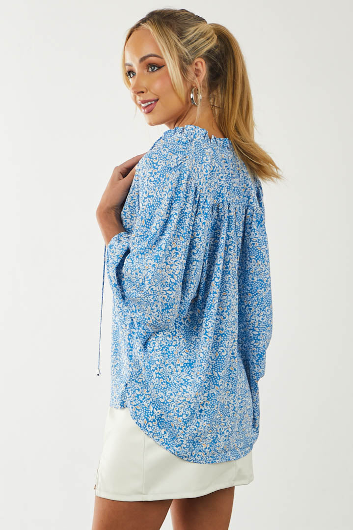 Sapphire Paisley Print 3/4 Sleeve Tie Neck Top