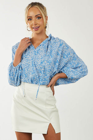 Sapphire Paisley Print 3/4 Sleeve Tie Neck Top