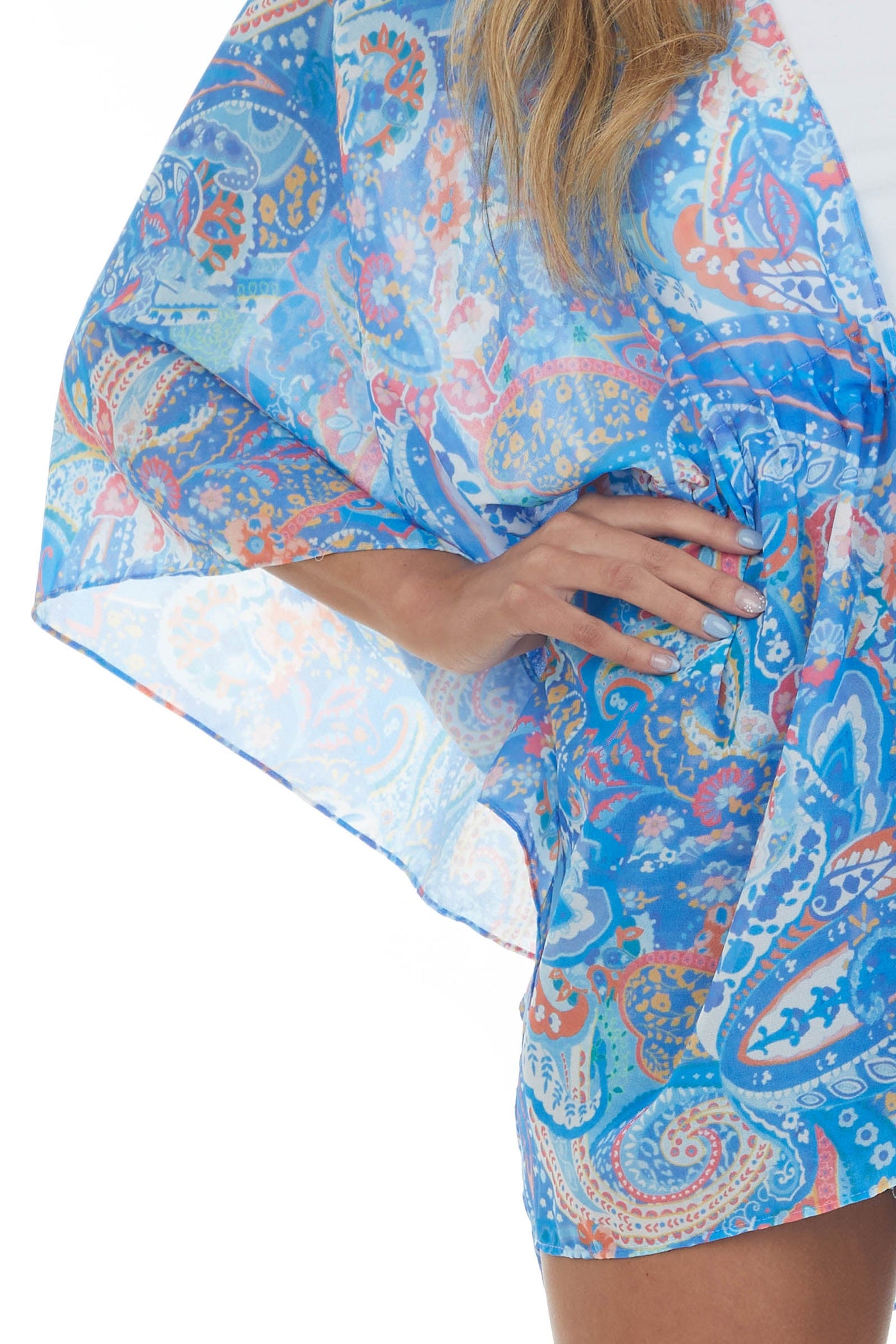 Sapphire Paisley Print Waist Tie Detail Kimono