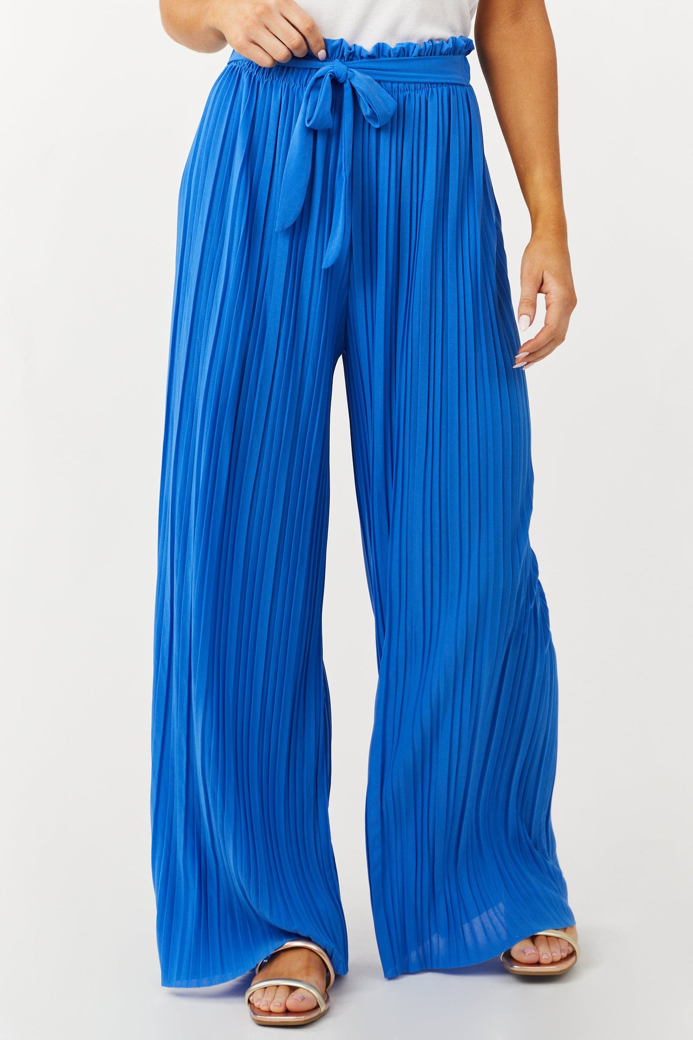Sapphire Pleated Wide Leg Waist Tie Pants