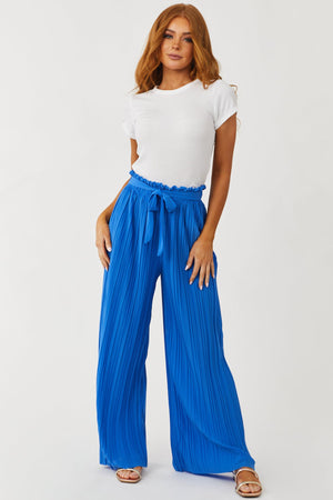 Sapphire Pleated Wide Leg Waist Tie Pants