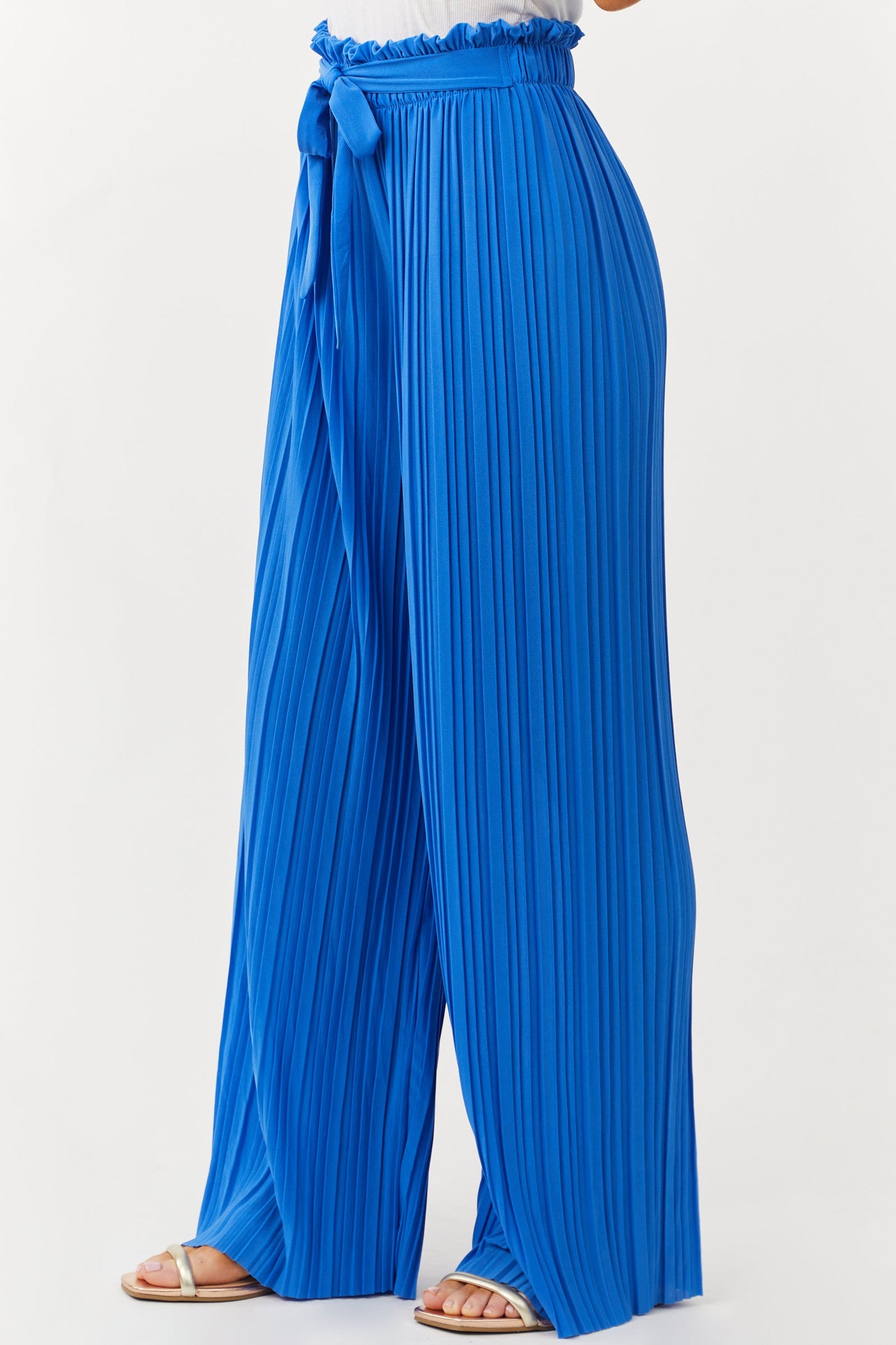 Sapphire Pleated Wide Leg Waist Tie Pants