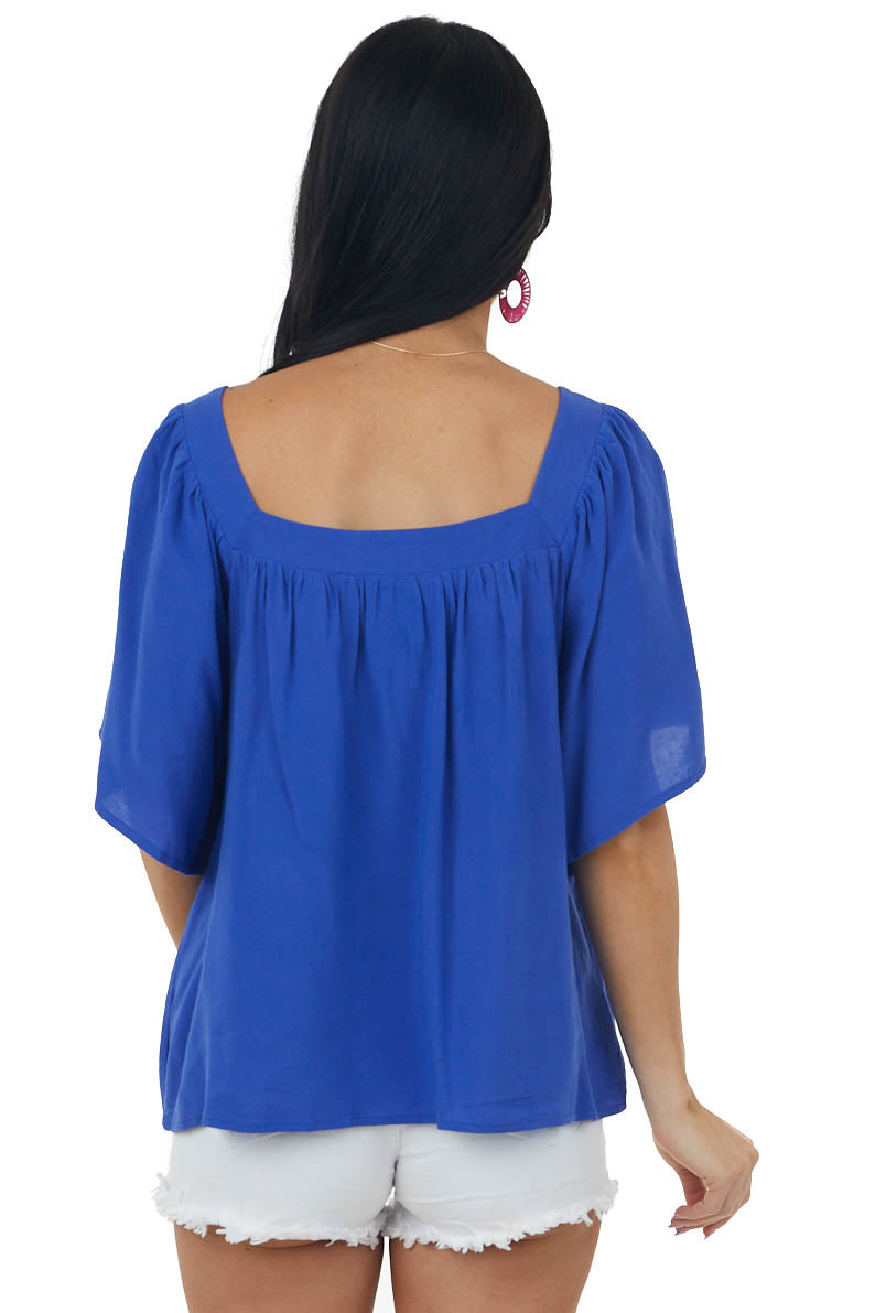 Sapphire Square Neck Flutter Sleeve Woven Top