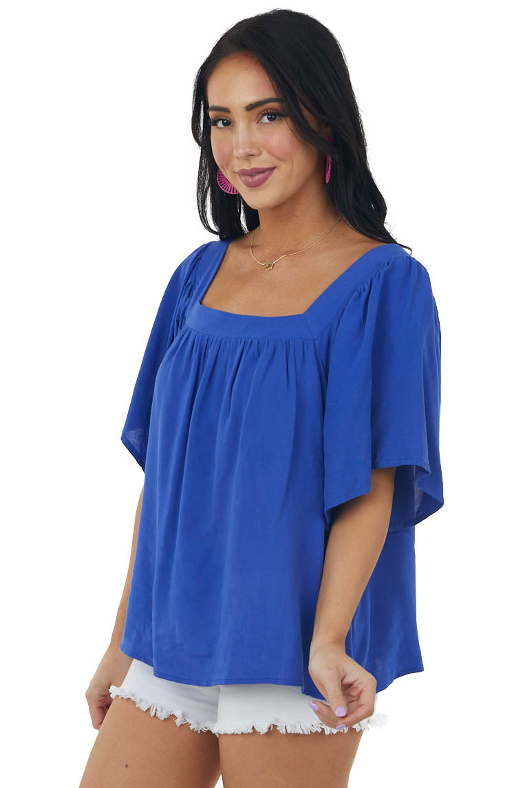 Sapphire Square Neck Flutter Sleeve Woven Top