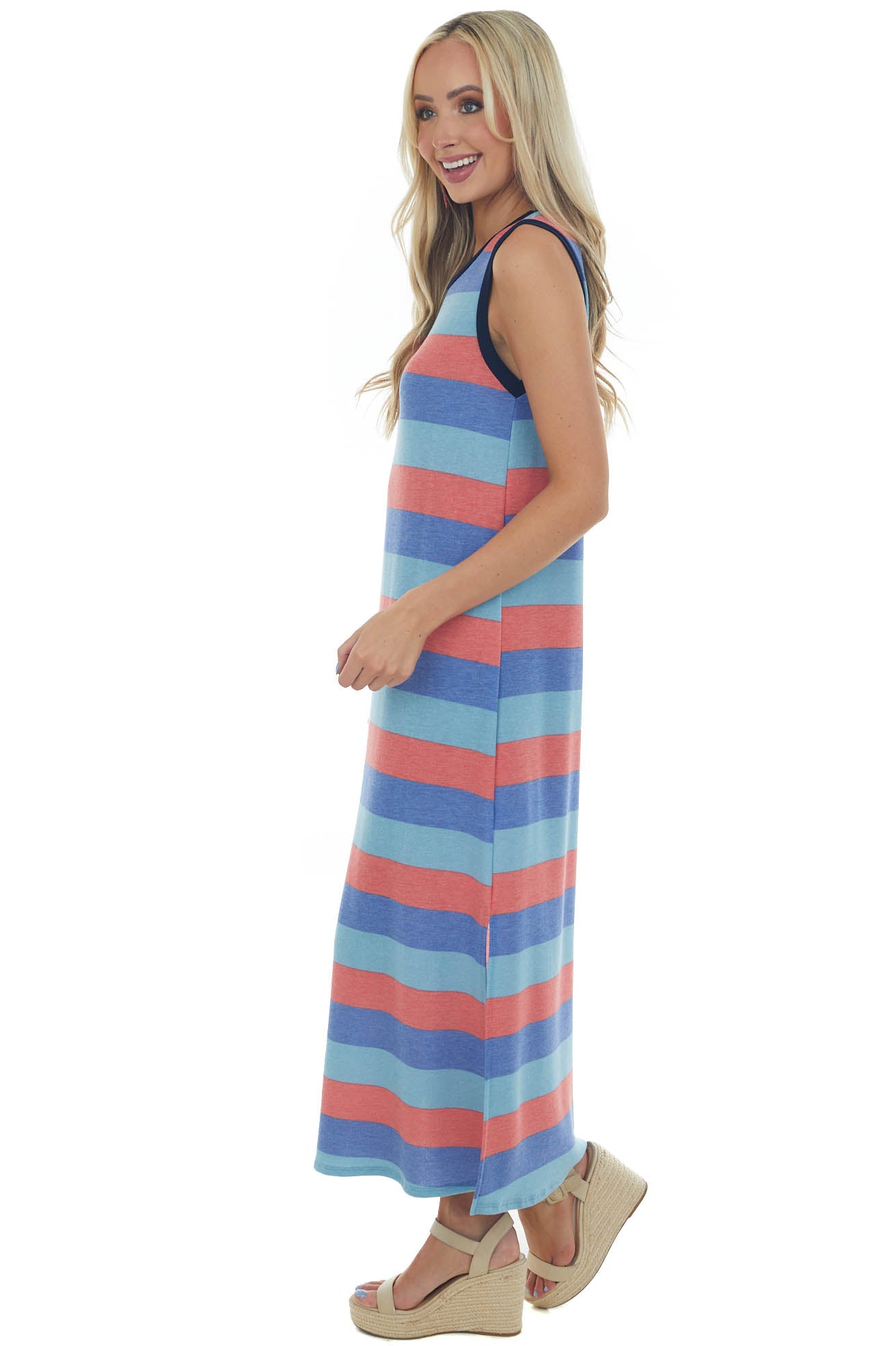 Sapphire Striped Midi Dress with Side Slits