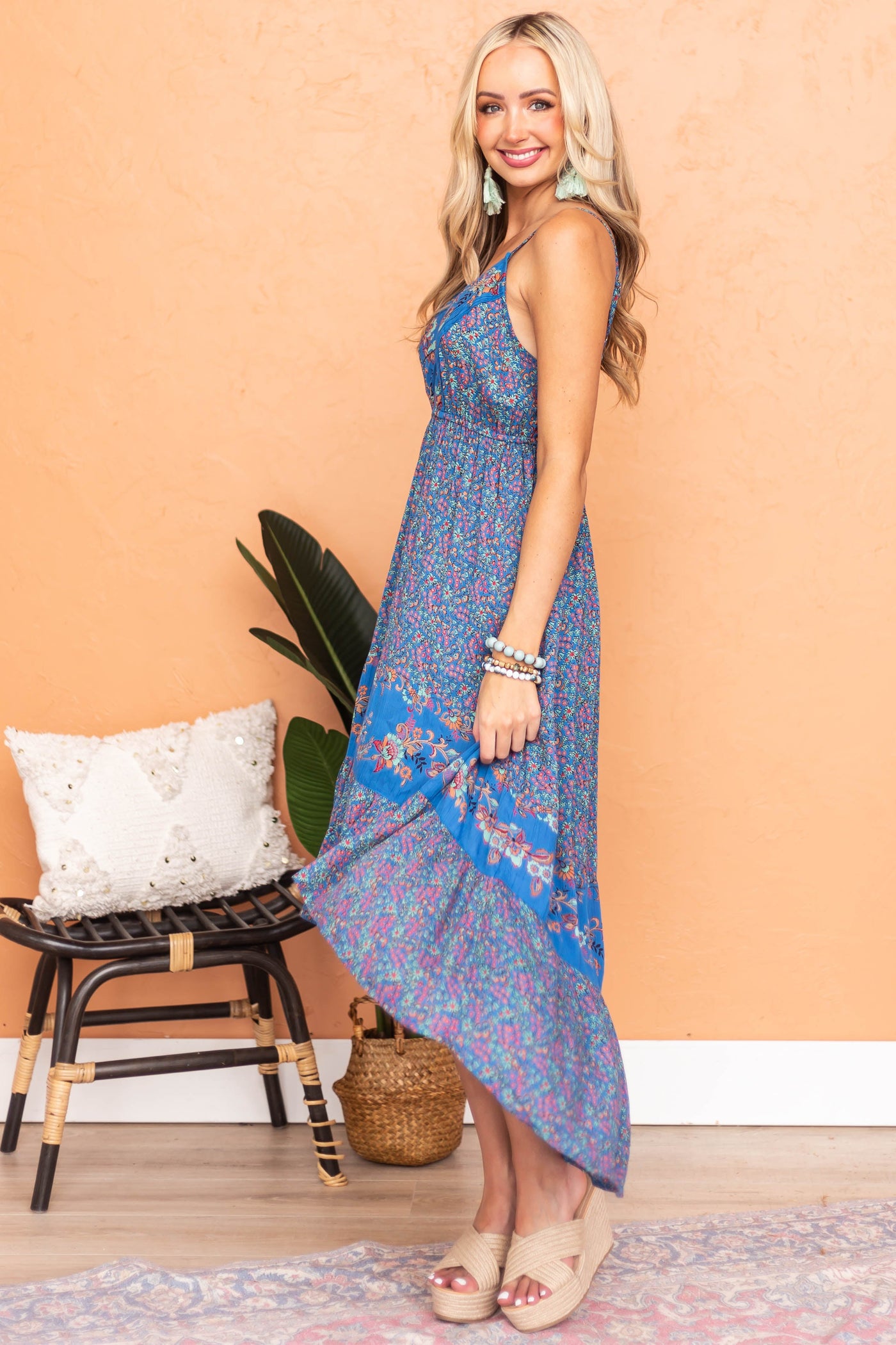 Sapphire High Low Floral Sleeveless Maxi Dress