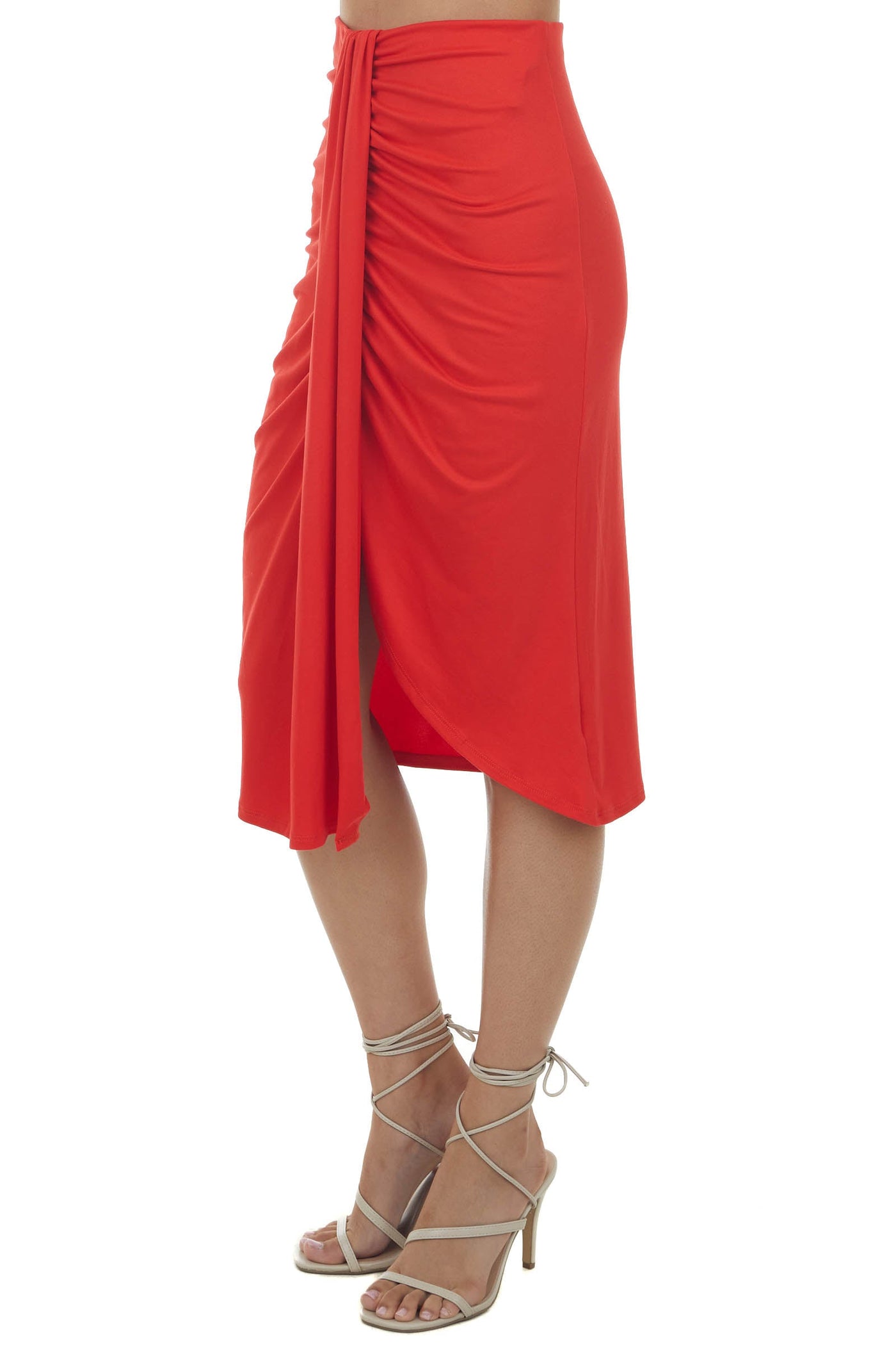 Scarlet Faux Wrap Solid Knit Elastic Midi Skirt