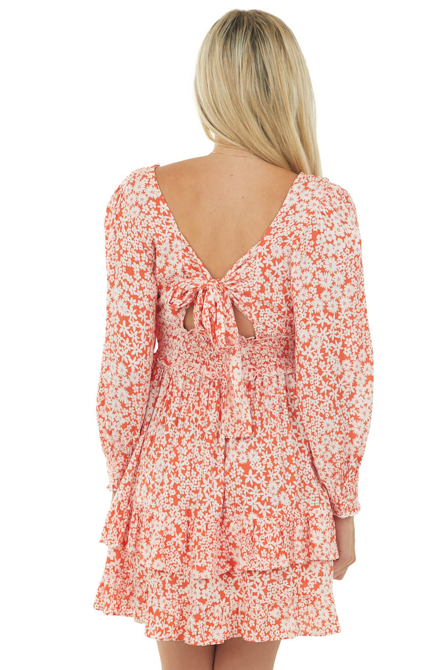 Scarlet Floral Bubble Sleeve Short Dress