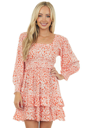 Scarlet Floral Bubble Sleeve Short Dress