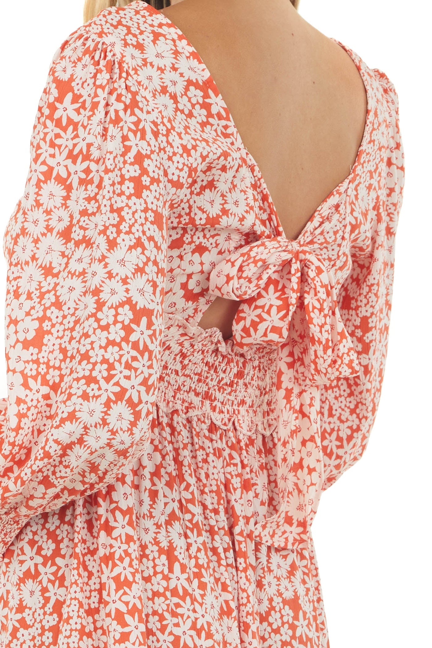 Scarlet Floral Bubble Sleeve Short Dress