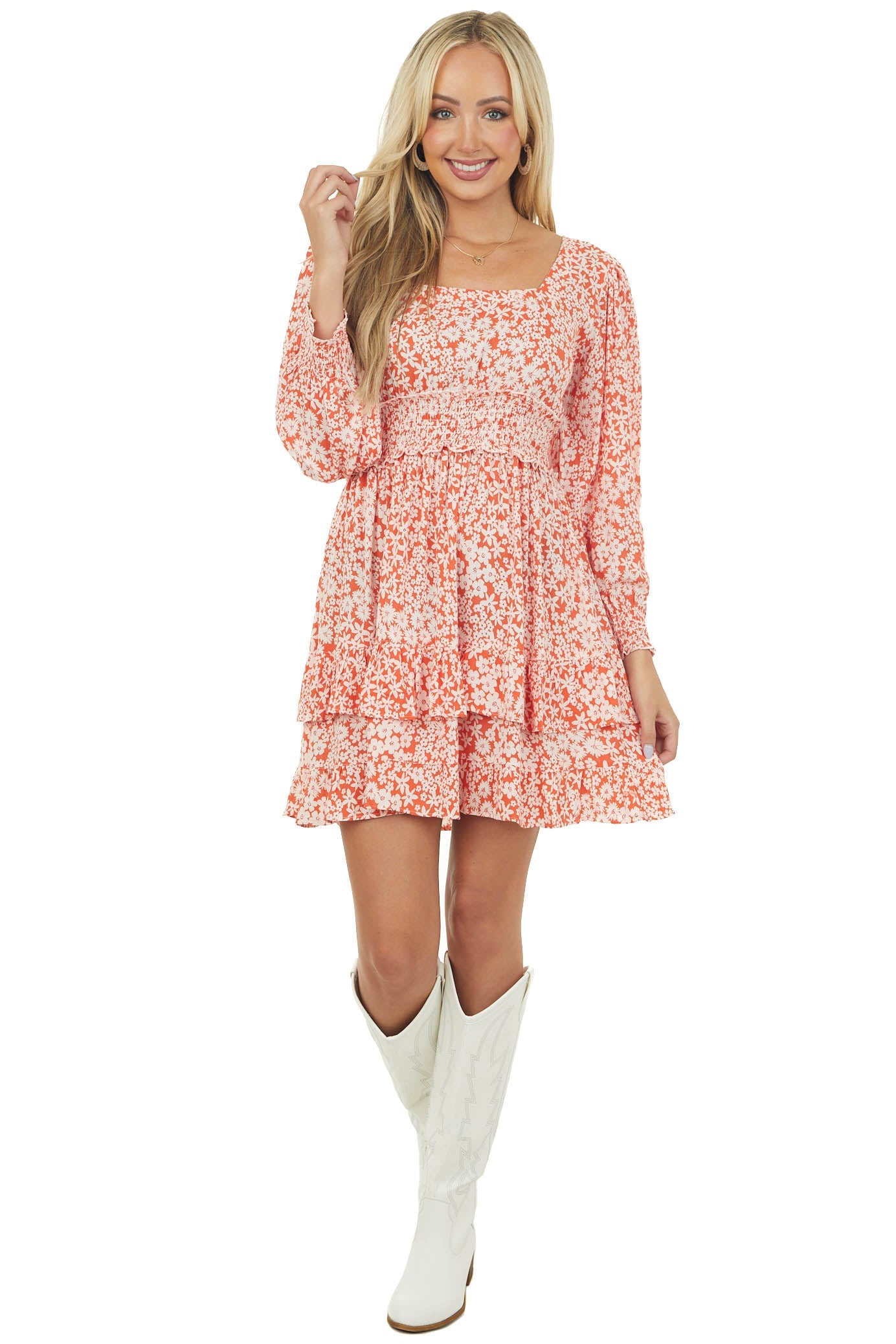 Scarlet Floral Bubble Sleeve Short Dress